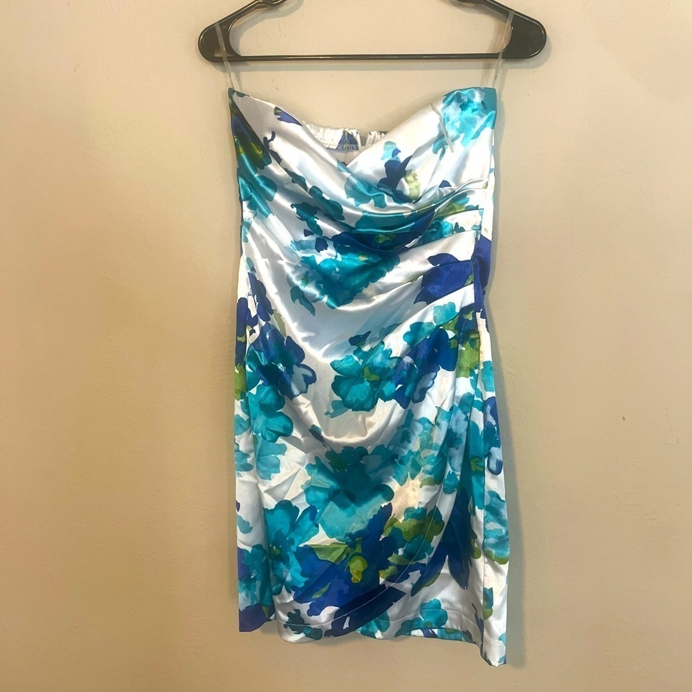 Y2K Satin Blue Floral Mini Dress